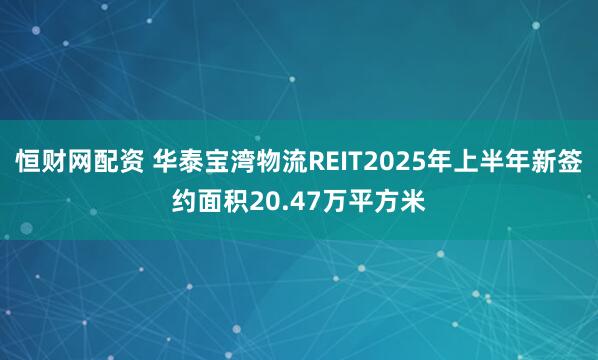 恒财网配资 华泰宝湾物流REIT2025年上半年新签约面积20.47万平方米